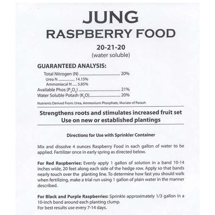 Jung Raspberry Jump-Start Fertilizer 20-21-20 1 Jung Raspberry Jump-Start Fertilizer 20-21-20